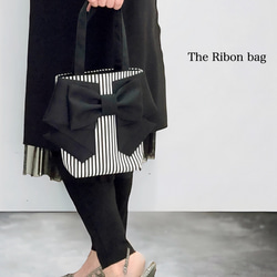 The Ribon bag♡縦長ちょこっとタイプ　ストライプ 1枚目の画像
