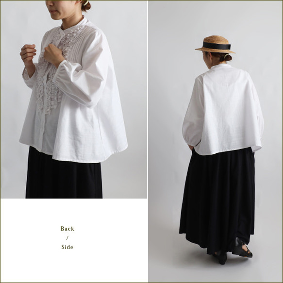 新作　２色　ギマ擬麻コットン　大人甘めの小花フリルシャツ　羽織　ゆったり　ブラウス　ホワイト　ブラック２色 5枚目の画像