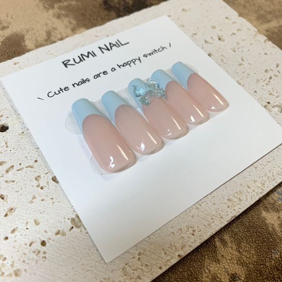 ネイルチップ リボン 量産型 ワンホン フレンチ ガーリー チークネイル  