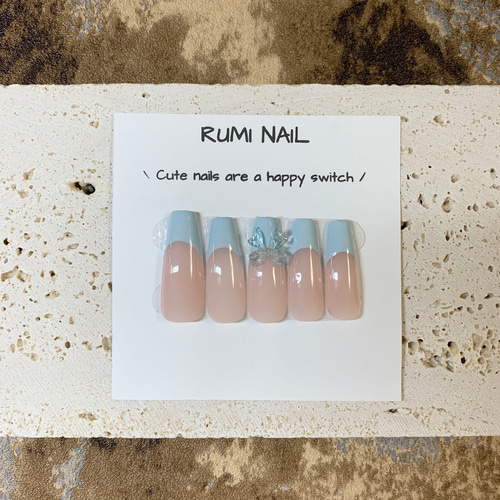 ネイルチップ リボン 量産型 ワンホン フレンチ ガーリー チークネイル  