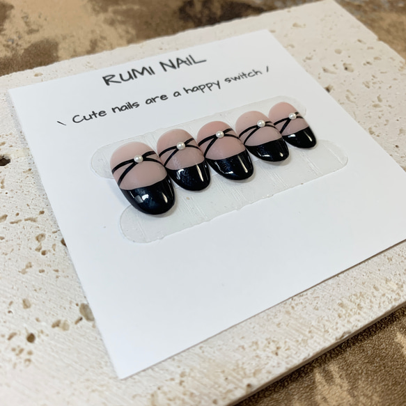 ネイルチップ オーダー ブラック 韓国 ショート スクエア ワンホン  