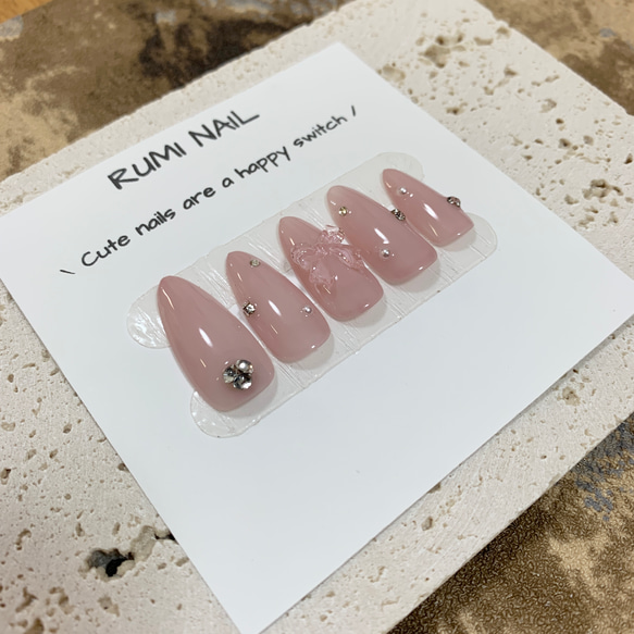 リボンネイル 量産型 韓国 ピンク フレンチ ガーリー ワンホン 推し  