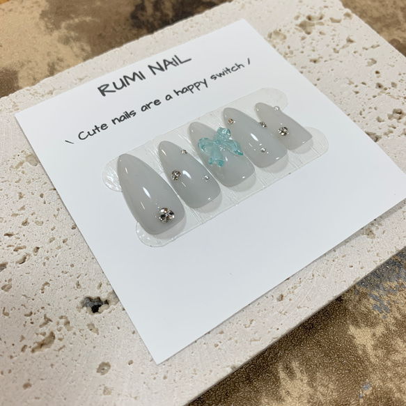 ネイルチップ リボン 量産型 ワンホン フレンチ ガーリー 推しネイル  