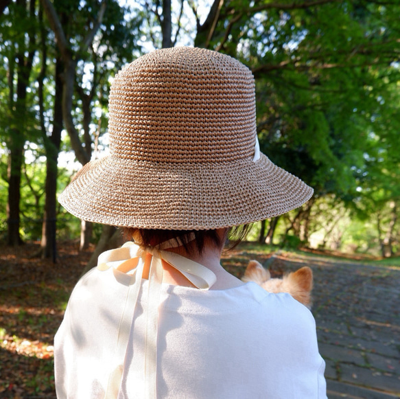 白いリボンの夏帽子【受注制作】 4枚目の画像