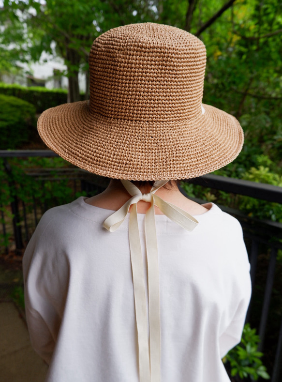 白いリボンの夏帽子【受注制作】 2枚目の画像