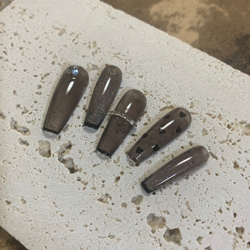 ネイルチップ 黒 オーダー ワンホン 量産型 地雷 韓国 押しネイル  