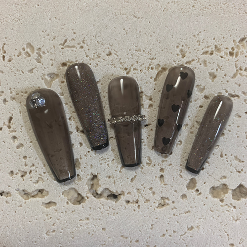 ネイルチップ 黒 オーダー ワンホン 量産型 地雷 韓国 押しネイル  