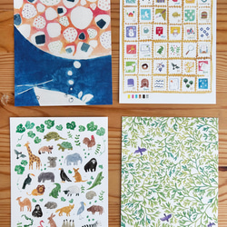 ポストカード（動物、切手、葉っぱ、おにぎり）４枚セット 2枚目の画像