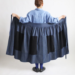 新作　愉快なパッチワーク巻きスカート　ポケット付　甘織デニム チノコットン　フリー　Y25 1枚目の画像