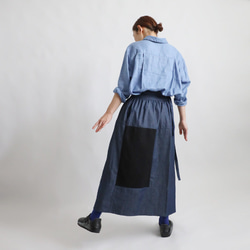 新作　愉快なパッチワーク巻きスカート　ポケット付　甘織デニム チノコットン　フリー　Y25 8枚目の画像
