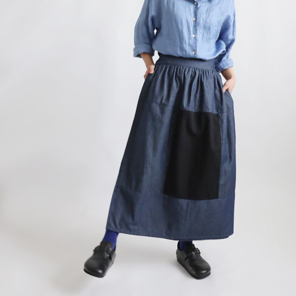 新作　愉快なパッチワーク巻きスカート　ポケット付　甘織デニム チノコットン　フリー　Y25 7枚目の画像