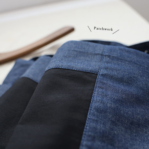 新作　愉快なパッチワーク巻きスカート　ポケット付　甘織デニム チノコットン　フリー　Y25 4枚目の画像