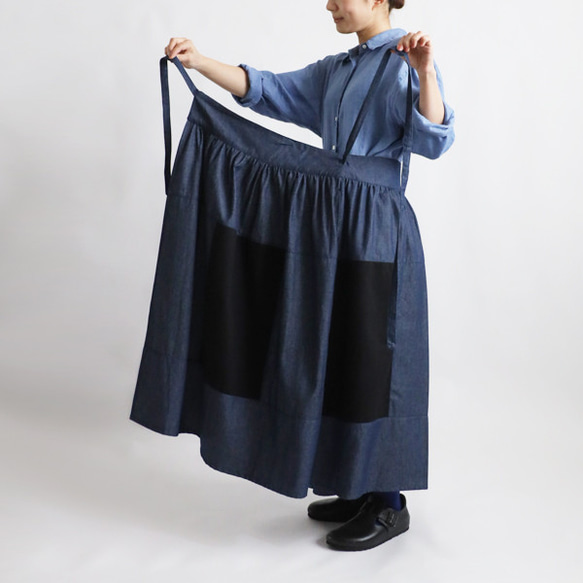 新作　愉快なパッチワーク巻きスカート　ポケット付　甘織デニム チノコットン　フリー　Y25 2枚目の画像