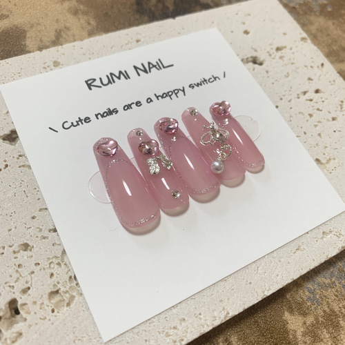 ネイルチップ ピンク フレンチガーリー 量産型 ワンホン 推しネイル  