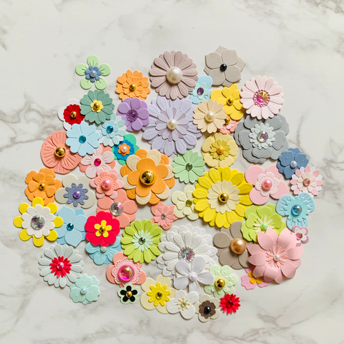 クラフトパンチ ダイカット カラフルフラワー ストーン付 色々セット