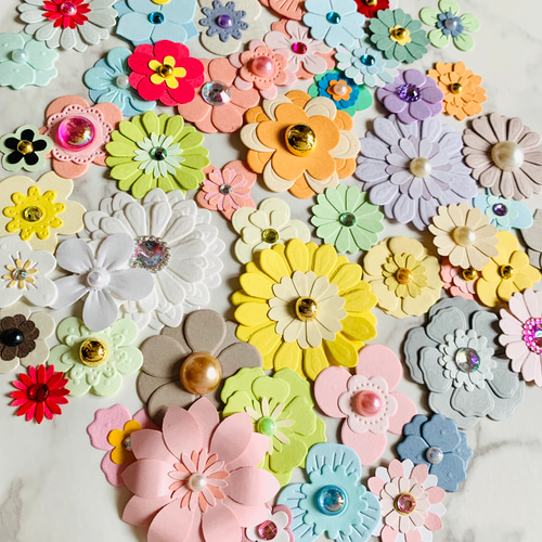 クラフトパンチ ダイカット カラフルフラワー ストーン付 色々セット