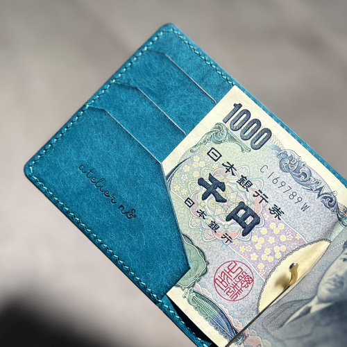 マネークリップ財布（小銭入れ付き【ターコイズ】本革 イタリアン