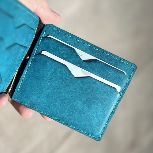 最高 イタリア革マネークリップ｜ターコイズブルー｜彼氏・夫への