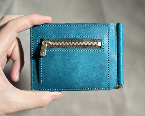 最高 イタリア革マネークリップ｜ターコイズブルー｜彼氏・夫への