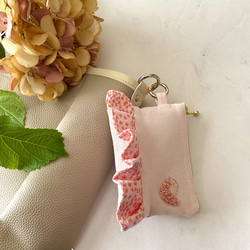 紫陽花の畳縁フリルファスナーポーチ(小銭入れ)-インコビーズ刺繍　ピンク 13枚目の画像
