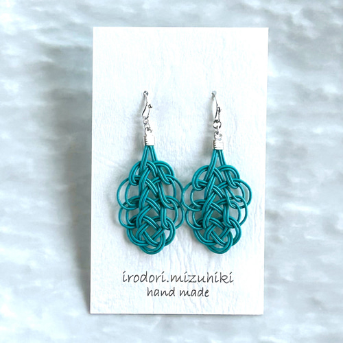 水引】葉っぱピアス／イヤリング color：グリーン ピアス（フック