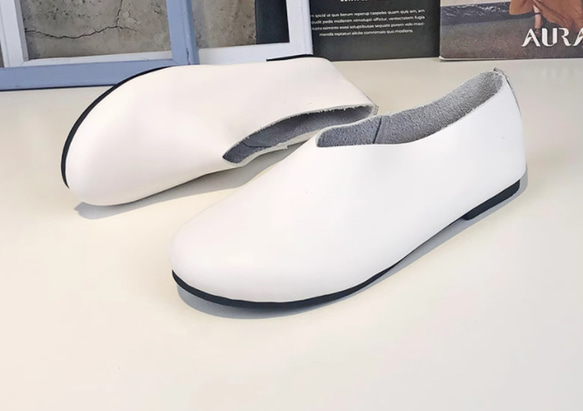 手作りの靴 母の日　本革 カジュアルフラットシューズ レディース靴 履きやすい  パンプス 10枚目の画像