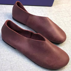 手作りの靴 母の日　本革 カジュアルフラットシューズ レディース靴 履きやすい  パンプス 2枚目の画像