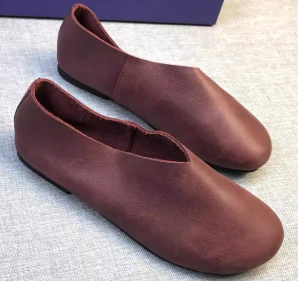 手作りの靴 母の日　本革 カジュアルフラットシューズ レディース靴 履きやすい  パンプス 2枚目の画像