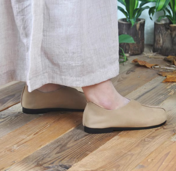 手作りの靴 パンプス　母の日　本革 カジュアルフラットシューズ レディース靴 履きやすい 6枚目の画像