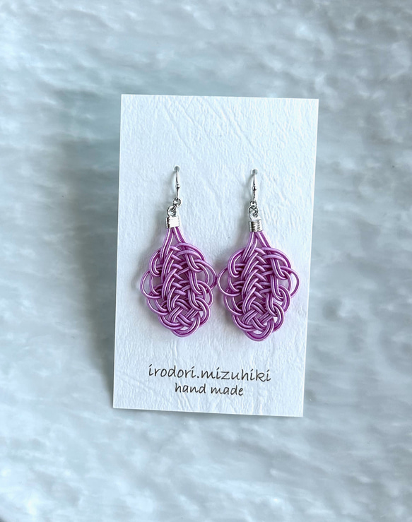 水引】葉っぱピアス／イヤリング color：ピンク ピアス（フック