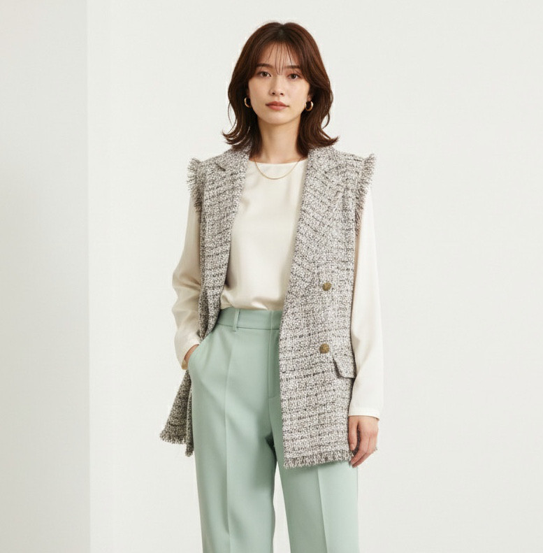 ミックス ツイード ダブルブレスト テーラード ジレ ベスト