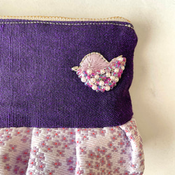 紫陽花の畳縁フリルファスナーポーチ(小銭入れ)-インコビーズ刺繍　紫 11枚目の画像