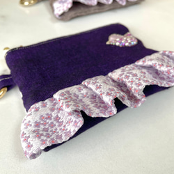 紫陽花の畳縁フリルファスナーポーチ(小銭入れ)-インコビーズ刺繍　紫 5枚目の画像
