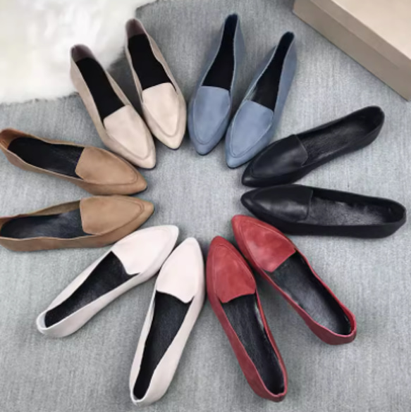 手作りの靴 スパイクシューズ　パンプス　母の日　本革 カジュアルフラットシューズ レディース靴 履きやすい 1枚目の画像