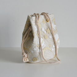 新作!  数量限定! プラネットチュール刺繍ポシェットマリンバッグ　エクリュベージュ　ミニショルダー　月と星 8枚目の画像