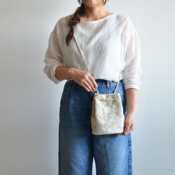 新作!  数量限定! プラネットチュール刺繍ポシェットマリンバッグ　エクリュベージュ　ミニショルダー　月と星 5枚目の画像