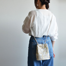 新作!  数量限定! プラネットチュール刺繍ポシェットマリンバッグ　エクリュベージュ　ミニショルダー　月と星 4枚目の画像