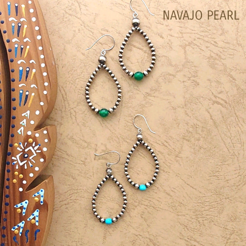 インディアンジュエリーnavajoナバホ オニキス×シルバービーズピアス