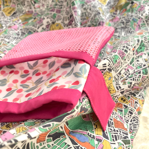 ワンピース専用移動ポケット リバティ生地使用 チェリー・ドロップ 蓋