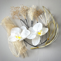 胡蝶蘭と水引の和装髪飾り　成人式　結婚式　 1枚目の画像