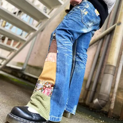 リメイクヒッピーデニム パッチワーク SW2-94 ロングパンツ リメイクヒッピーデニム パッチワーク SW2-94 ロングパンツ