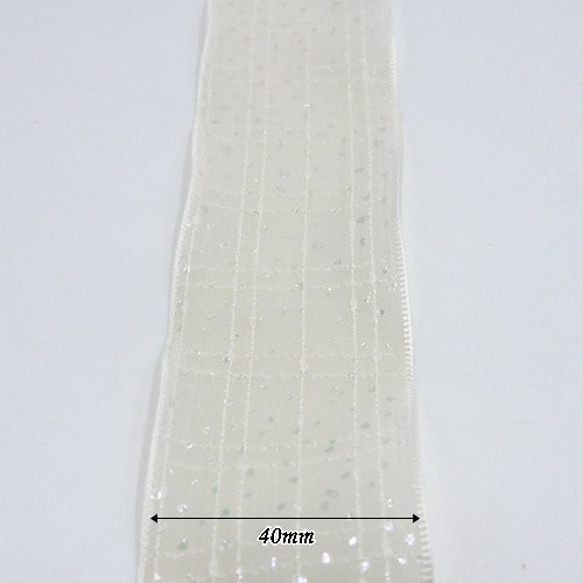 レインボードットシフォンリボン（Plaid pattern / アイボリー）40mm x 1m 4枚目の画像