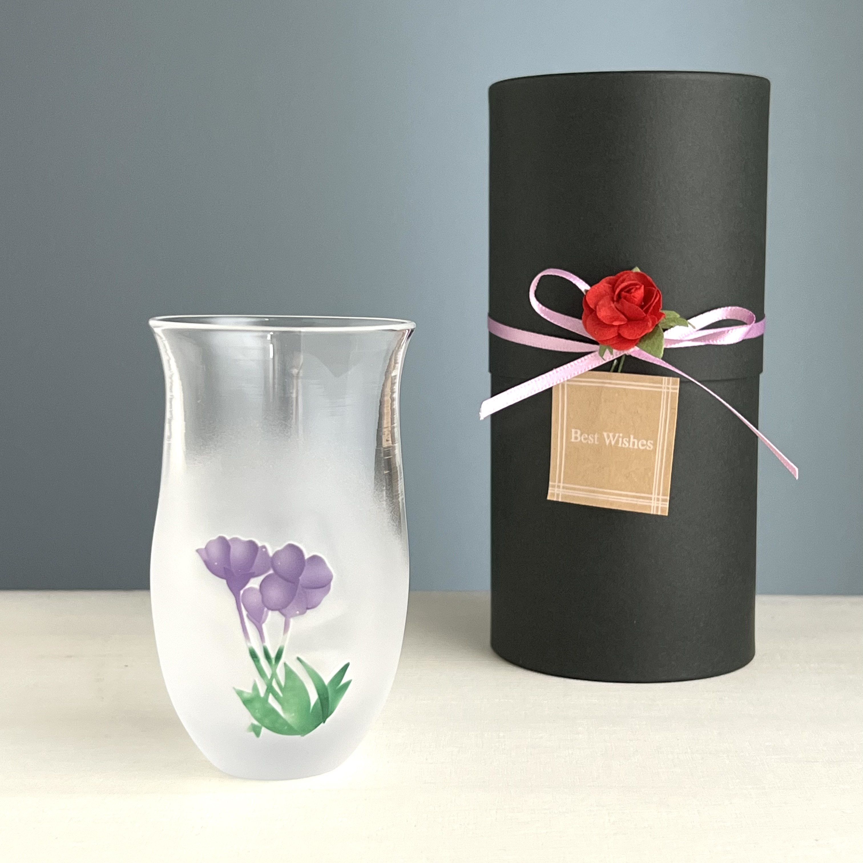【SALE】ーねこと花のスリムグラスーNo.10 日常を彩るひと口サイズギフト（ラッピング込み・パープル）