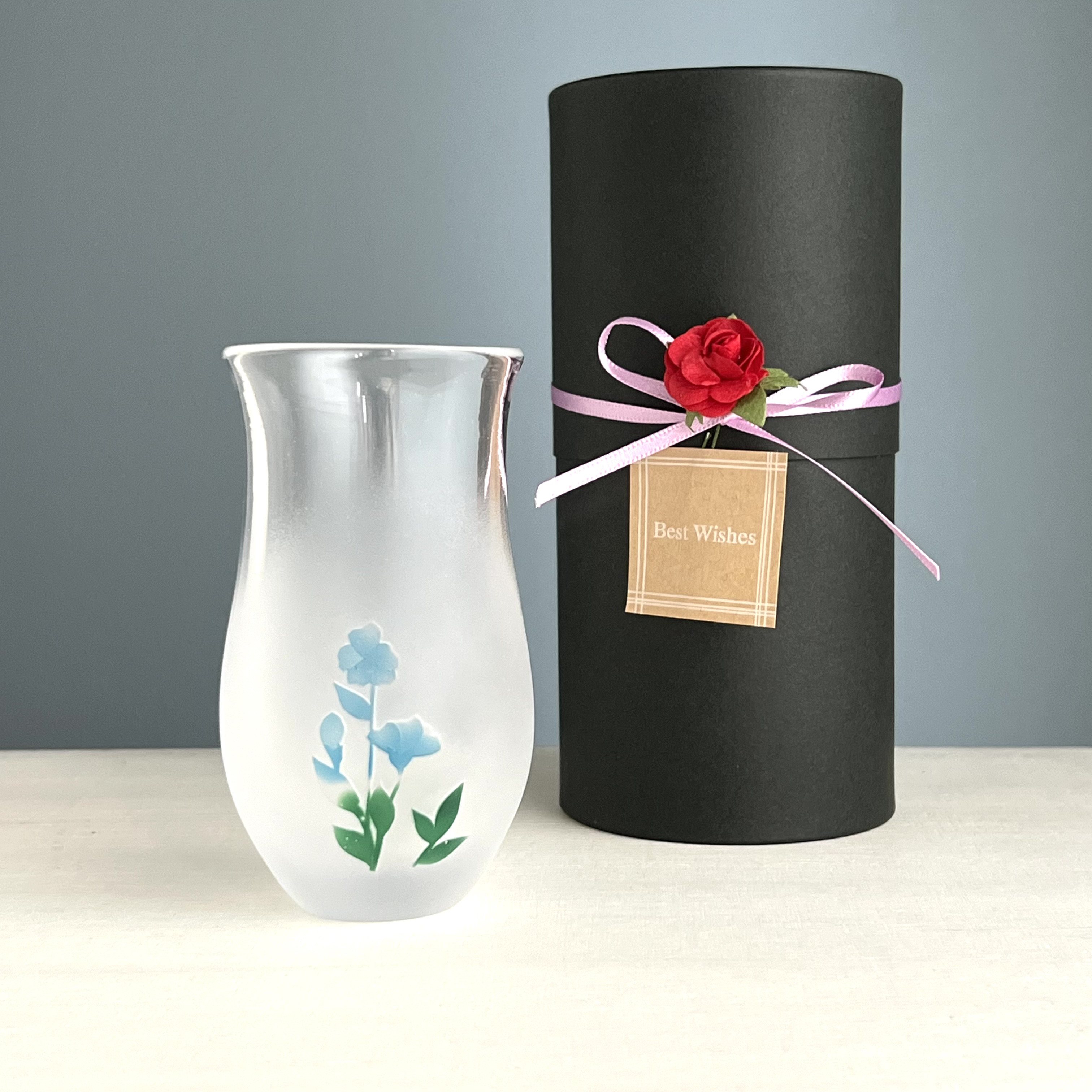 【SALE】ーねこと花のスリムグラスー no.8日常を彩るひと口サイズギフト（ラッピング込み・ブルー）