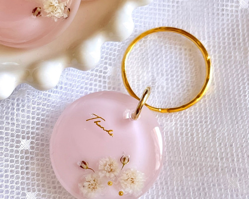 かすみ草の桃色キーホルダー/かすみ草/ピンク/桜色/プチギフト/母の日