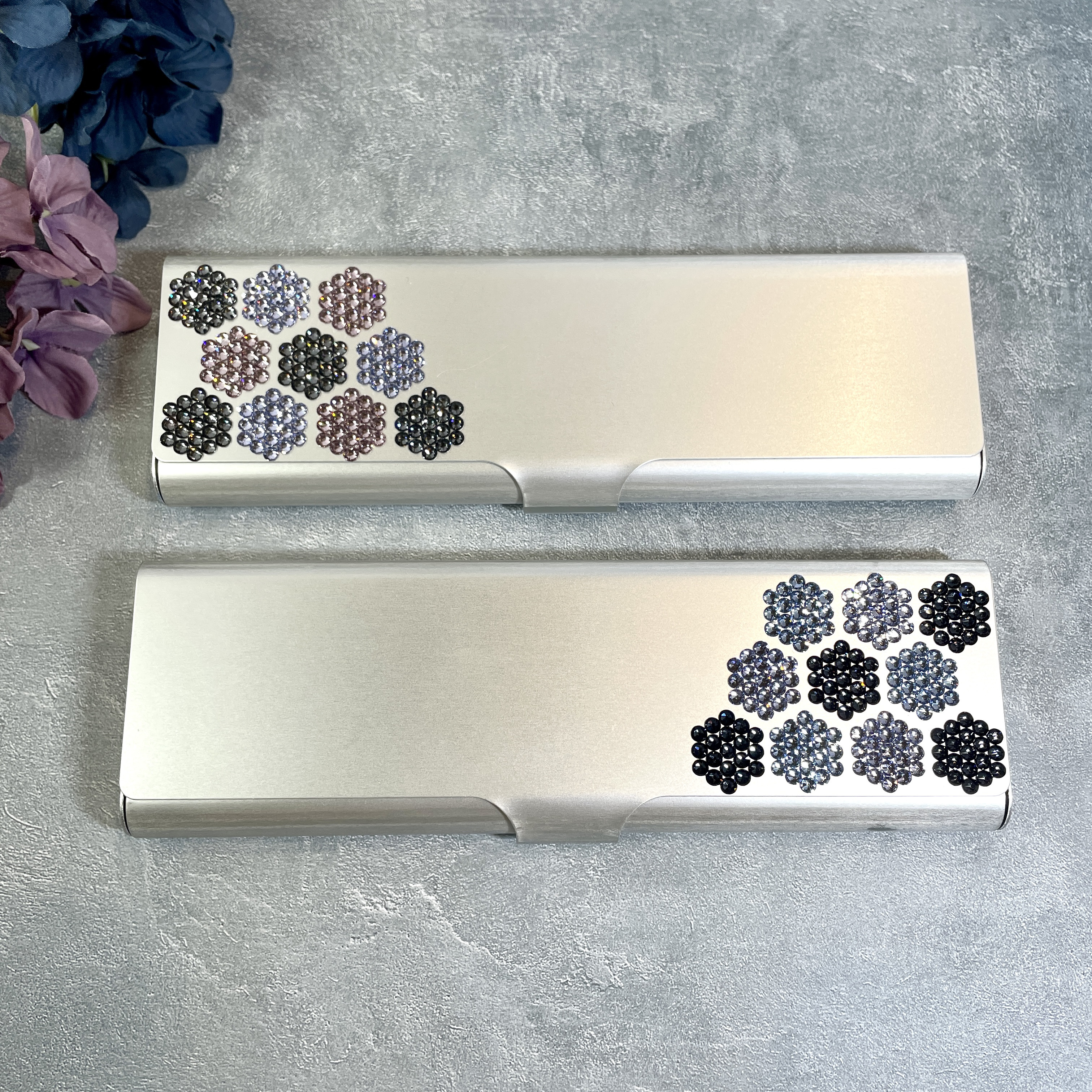 ◇ハニカム タイル◇大人紫陽花シリーズ＊紫陽花色◆ペンケース◆小物入れとしても　クリスタルガラスストーン