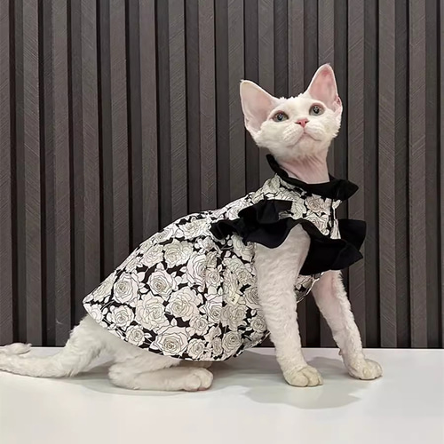 オーダーメイド可能〉猫服 犬服 ペット服 ネコ 白黒プリンセスレース