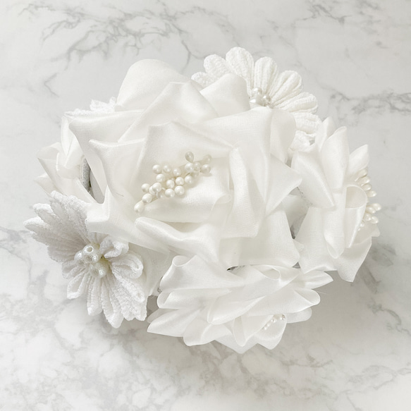 つまみ細工髪飾り　純白　花嫁衣装　かんざしセット　鶴　花　金タッセル　S178 12枚目の画像