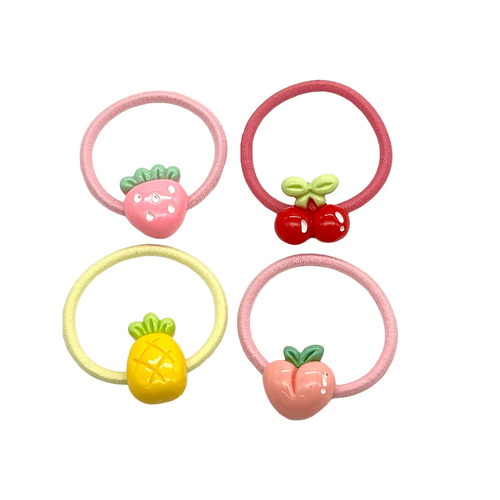ヘアゴム おしゃれ 子供 フルーツ 果物 4種類各1本 ハンドメイド 手芸