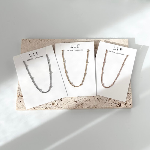 3色展開【ビーズデザインネックレス】ゴールド シルバー ピンク